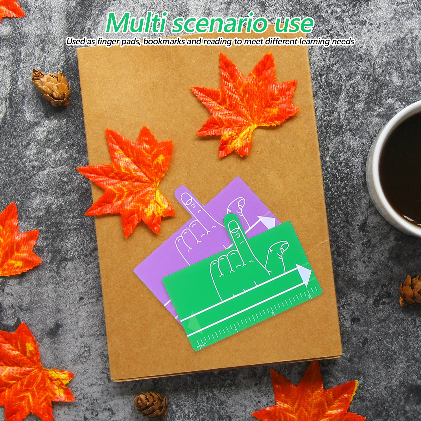 16pcs เครื่องมือเขียนด้วยลายมือบุ๊คมาร์คเด็กอ่านท่องเที่ยว Finger Spacer การศึกษาบุ๊คมาร์คแถบพลาสติก Multi-Functional Dyslexia