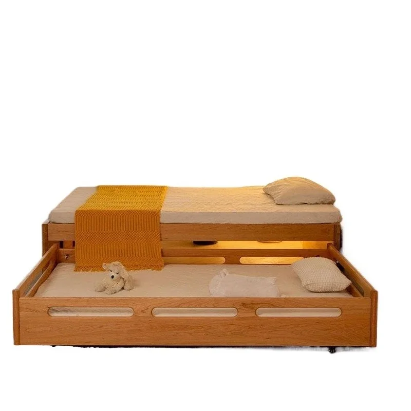 

Nordic without backrest Tatami all solid wood bed Small apartment space saving bunk bed Mother and trailer