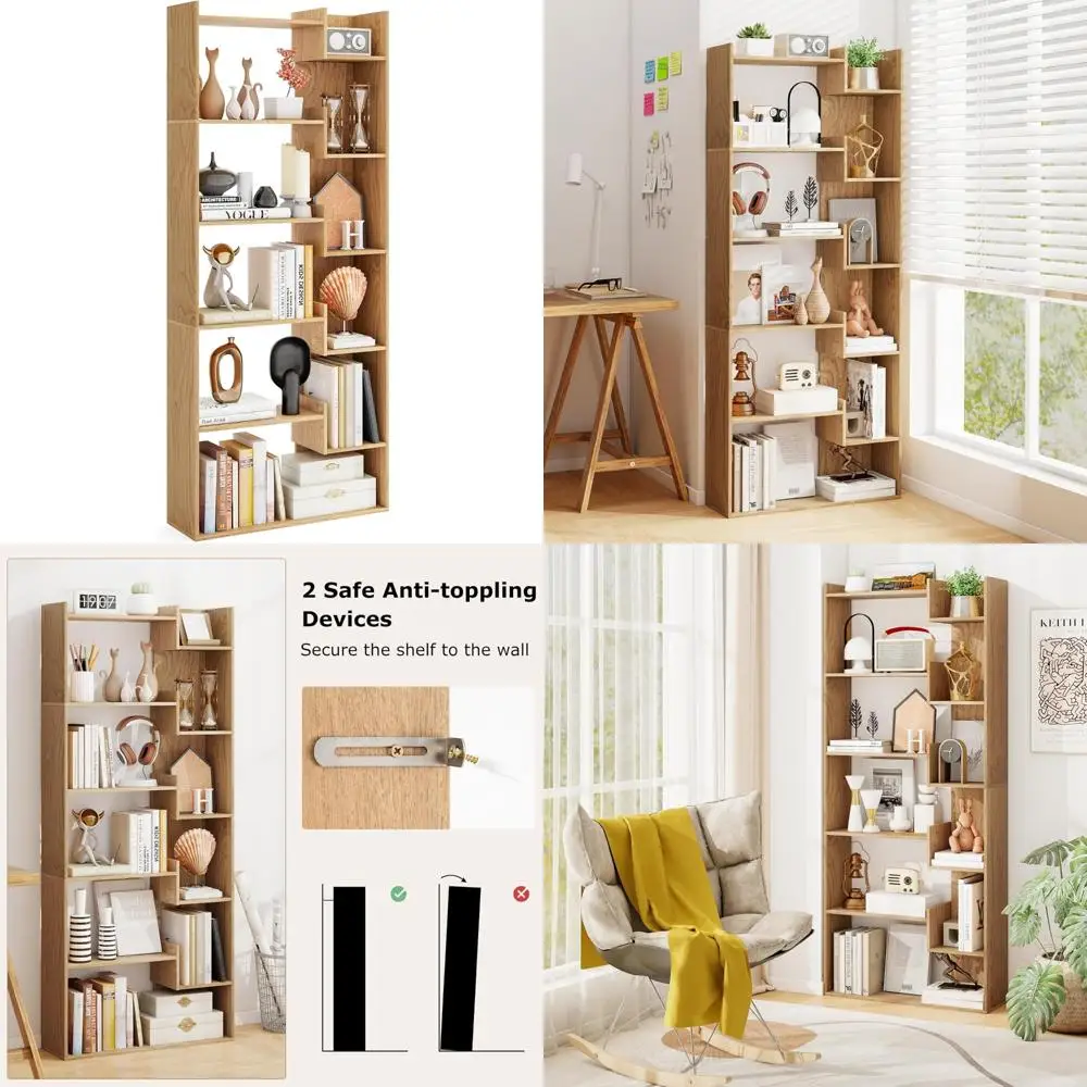 

6-Tier Tall Open Bookcase, 64 High, Anti-Tip Kits, Home Office Wood Room Divider, Display Bookshelf