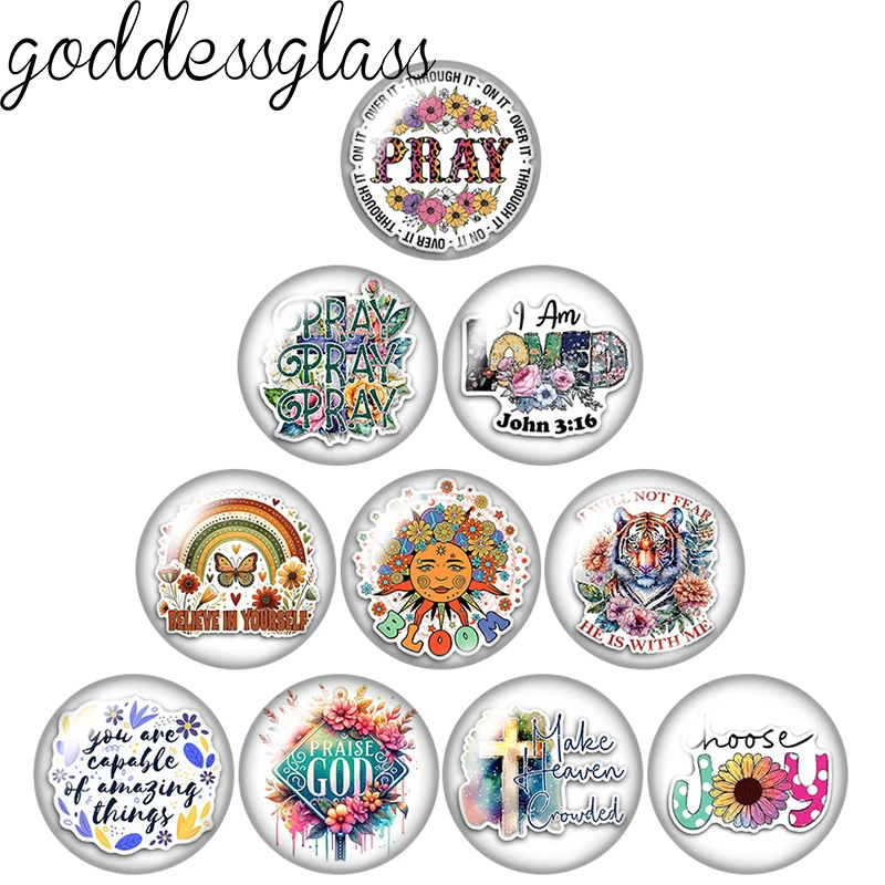 Art Words Positivity words Loved Pray 10pcs 12mm/18mm/20mm/25mm Round photo glass cabochon flat back Making findings Jewelry