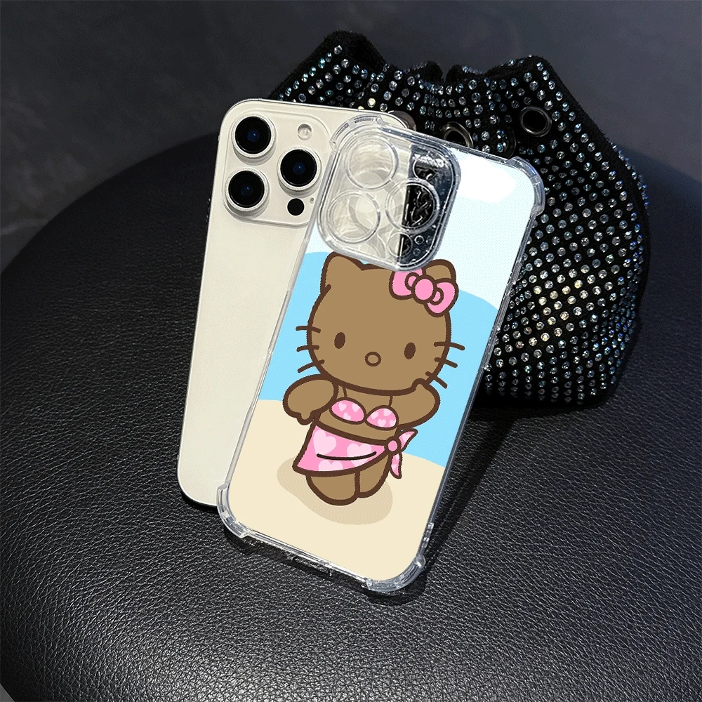 مرحبا كيتي القط الحالات الهاتف آيفون 13 آيفون 16/15/14/13/12/11/x/xs/xs ماكس فتاة واضح جراب هاتف سانريو KT أنيمي 2025 جديد
