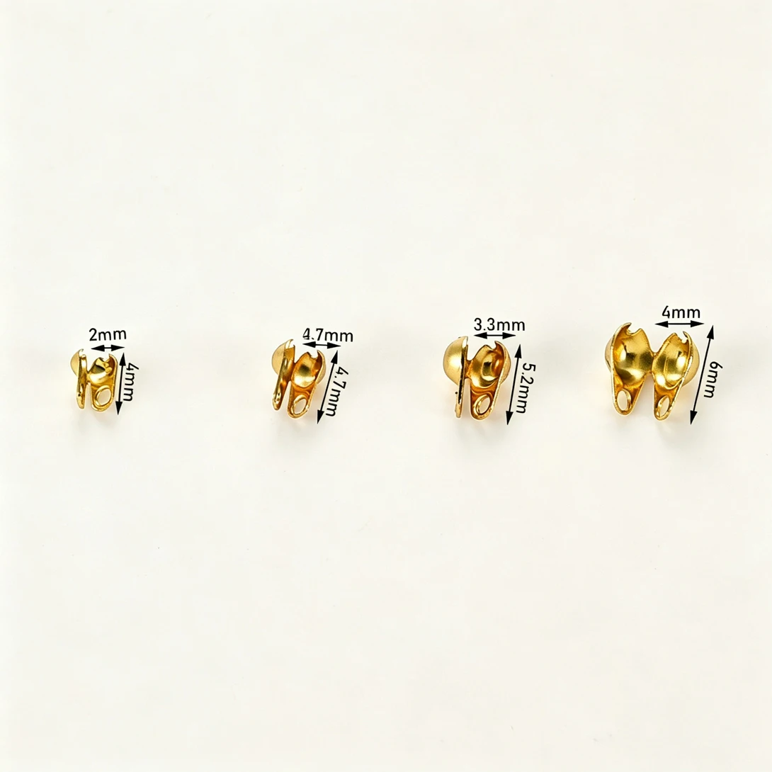 100Pcs Stainless Steel Side Opening Bead Cap Clamp Gold Silver 2 Loop Clam Shell Bead Tip For DIY Bracelet Necklace Jewelry Part