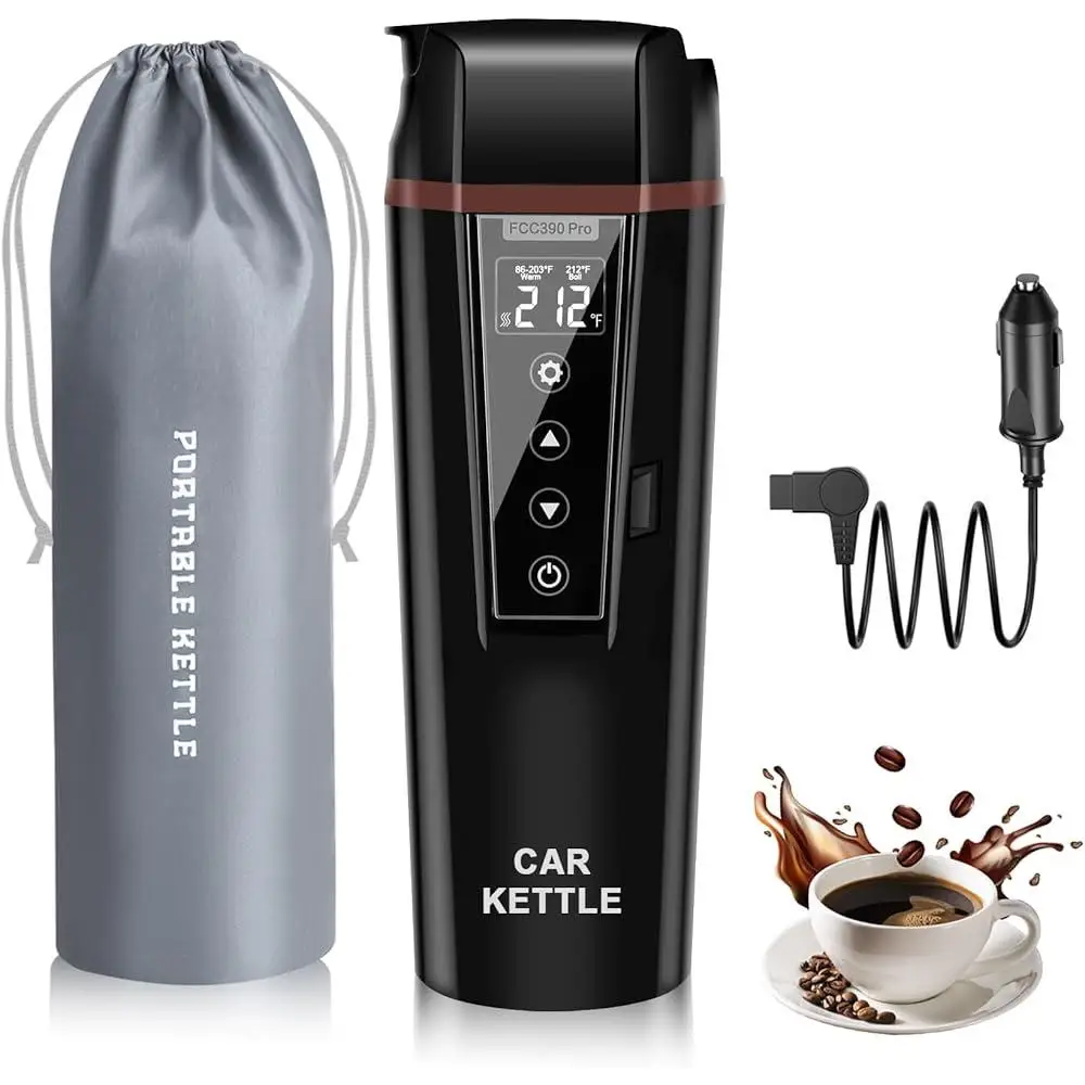 12V 24V Portable Electric Kettle Water Boiler Car Travel Mug Multiple Temperature Control Digital Display Safe Heating Cup