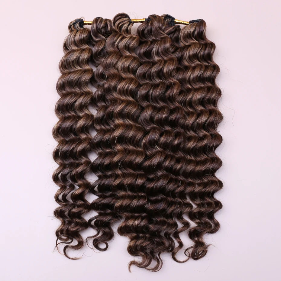 4 27 Highlight Deep Wave Feather Crochet 100% Human Hair Pre Looped Invisible Miracle Knots Hair Feathered Crochet Human Hair Boho Braids Deep Curly Vietnamese Highlights Colored Bundles Remy Human Hair Weave Bundles