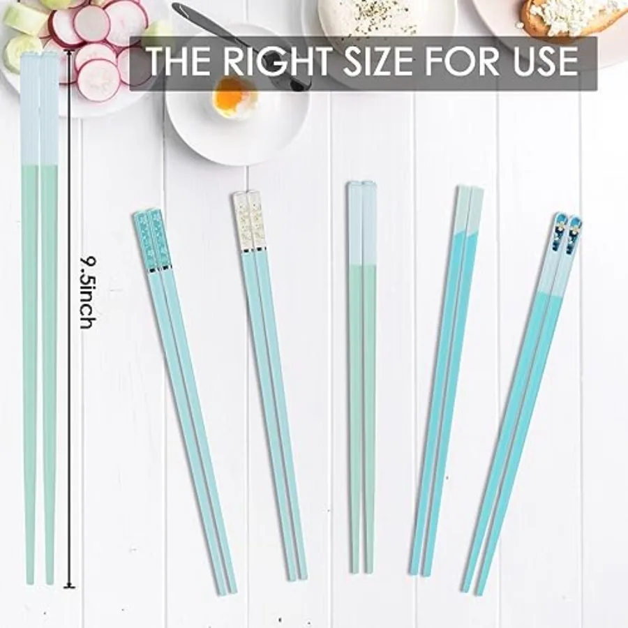 Chopsticks Reusable Dishwasher Safe, 5 Pairs 9.5 Inch Premium Chop Sticks Set for Sushi, Ramen, Asian Cuisine, Matte Non-slip w