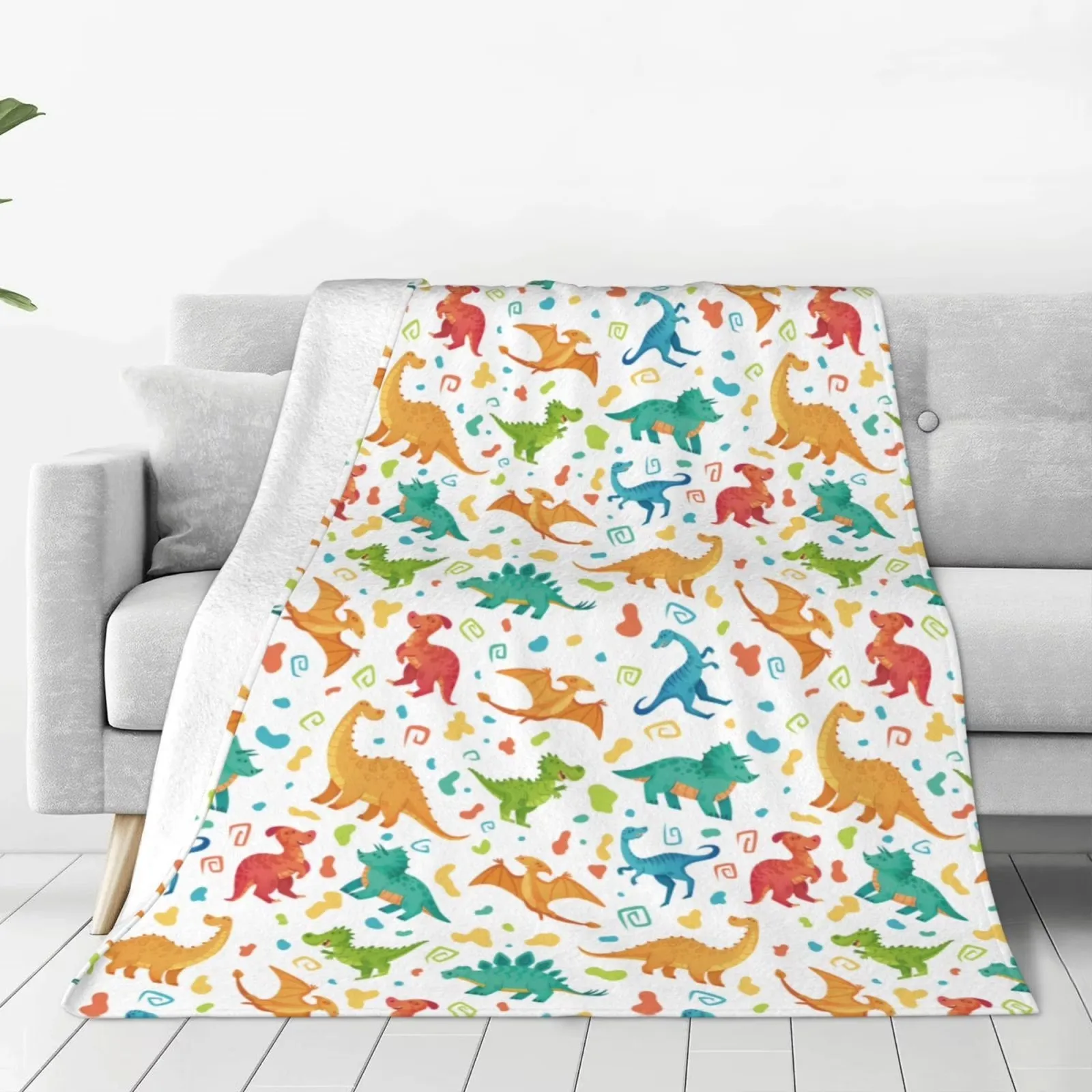 

Colorful Dinosaur Print Fleece Throw Blanket Soft Plush Flannel for Sofa Bed