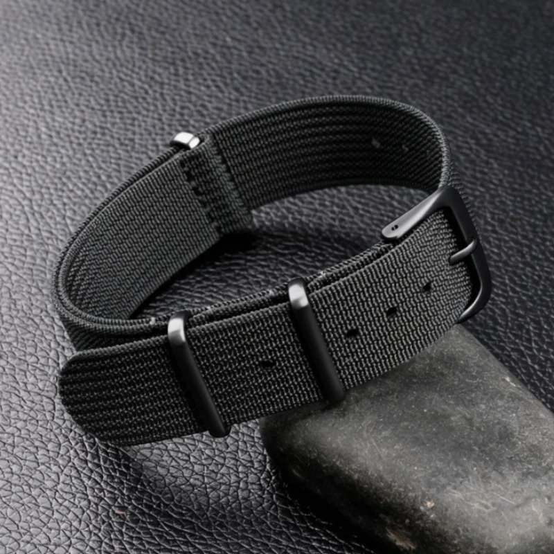 Black Buckle Ribbed Watch Band for Universal Straps