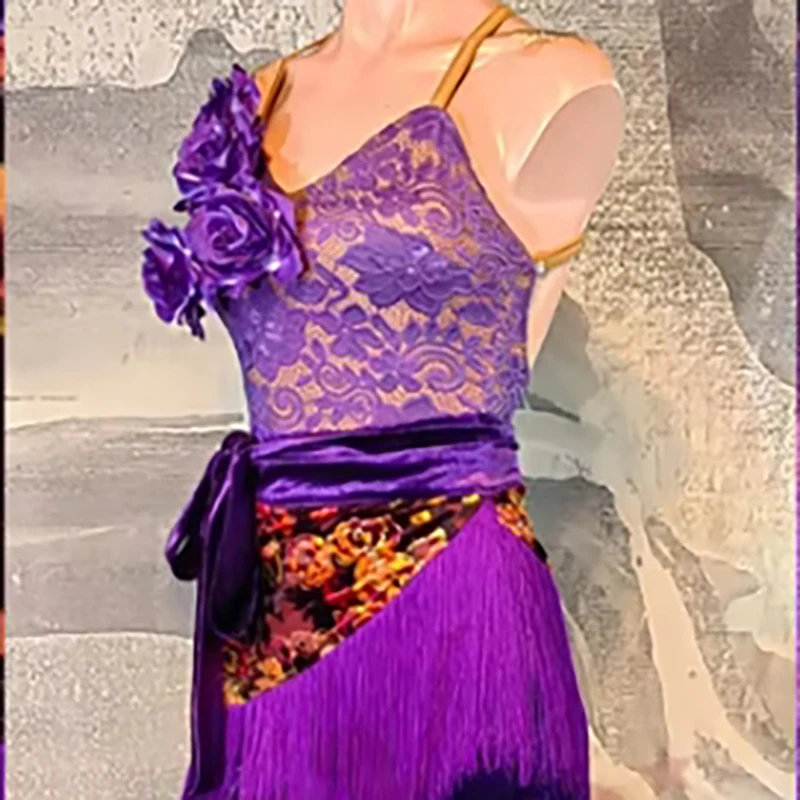 

Платье для латинских танцев для взрослых и детей, высококачественная фиолетовая женская профессиональная одежда в китайском стиле для ча-ча-танго на заказ