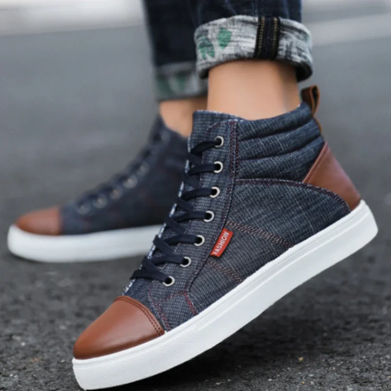 New Spring and Autumn Vintage British Men's High Top Board Shoes Anti Slip Student Canvas Shoes Men's Single Shoes