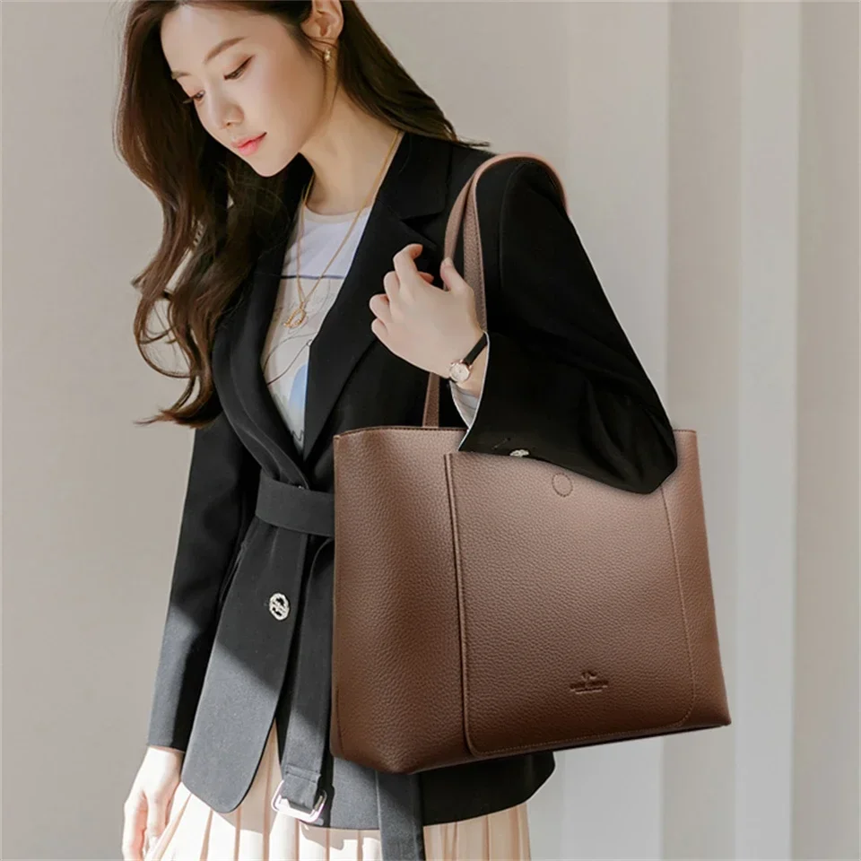Genuine Brand Soft Pu Leather Hand Bags Big Handbags Women Shoulder Bags for Laptop Luxury Designer Tote Shopping Top Handle Bag