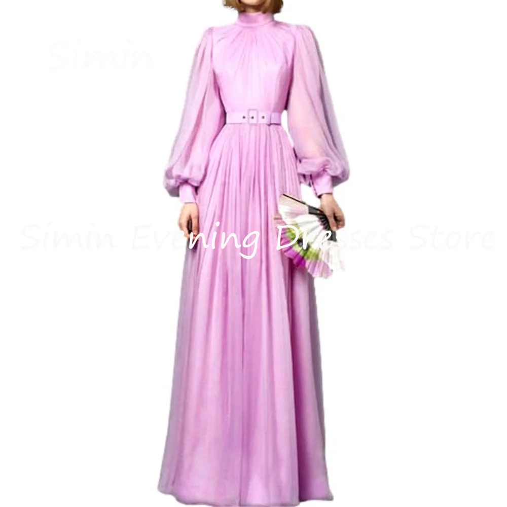 Simin-Vestido feminino em chiffon linha A com pescoço O Ruffle Prom, elegantes vestidos de festa, até o chão, vestido árabe, formal saudita, 2023