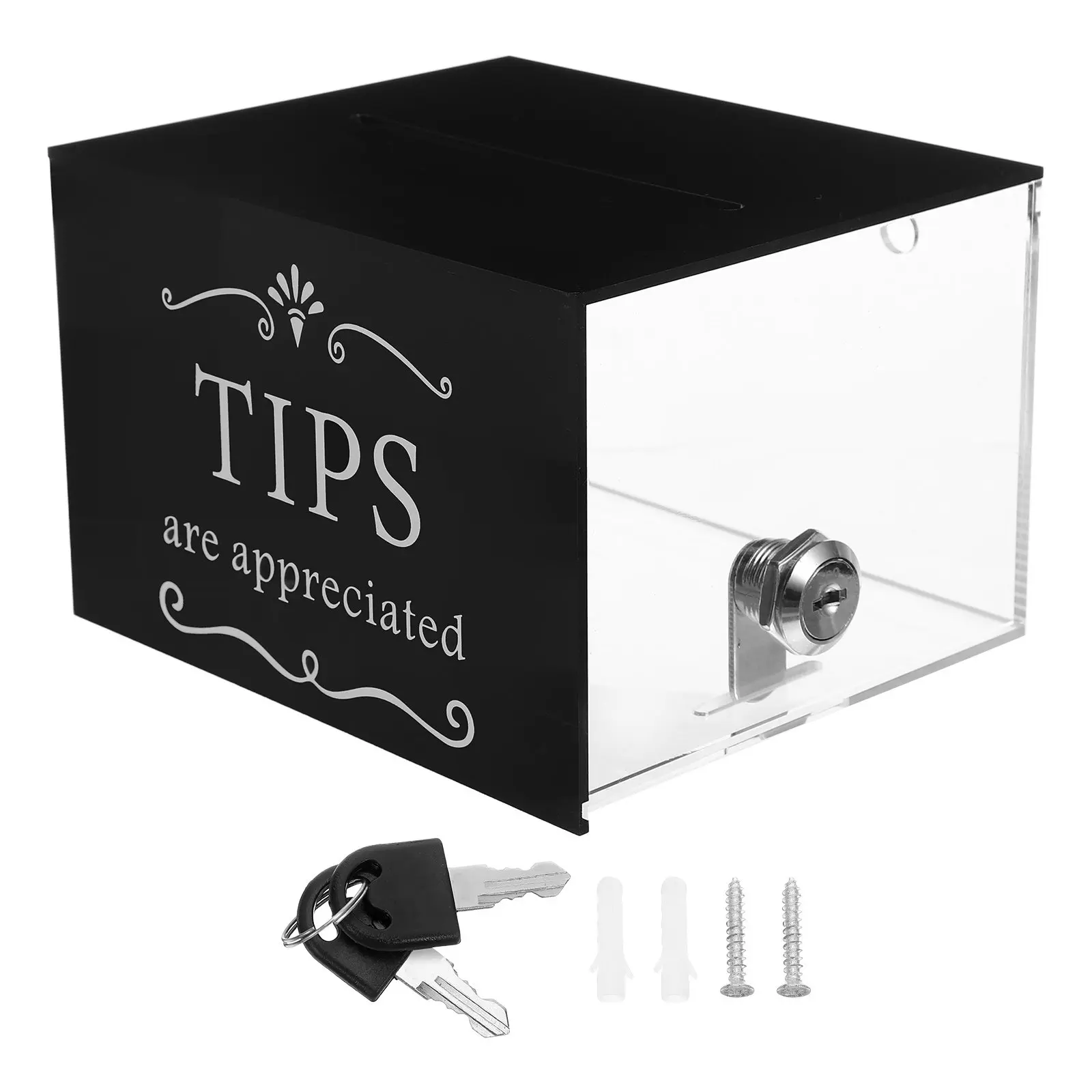 Transparent Lockable Acrylic Tip Jar for Bars Restaurants Cafes Donation Collection Cash Storage Tip Jar Lockable Box
