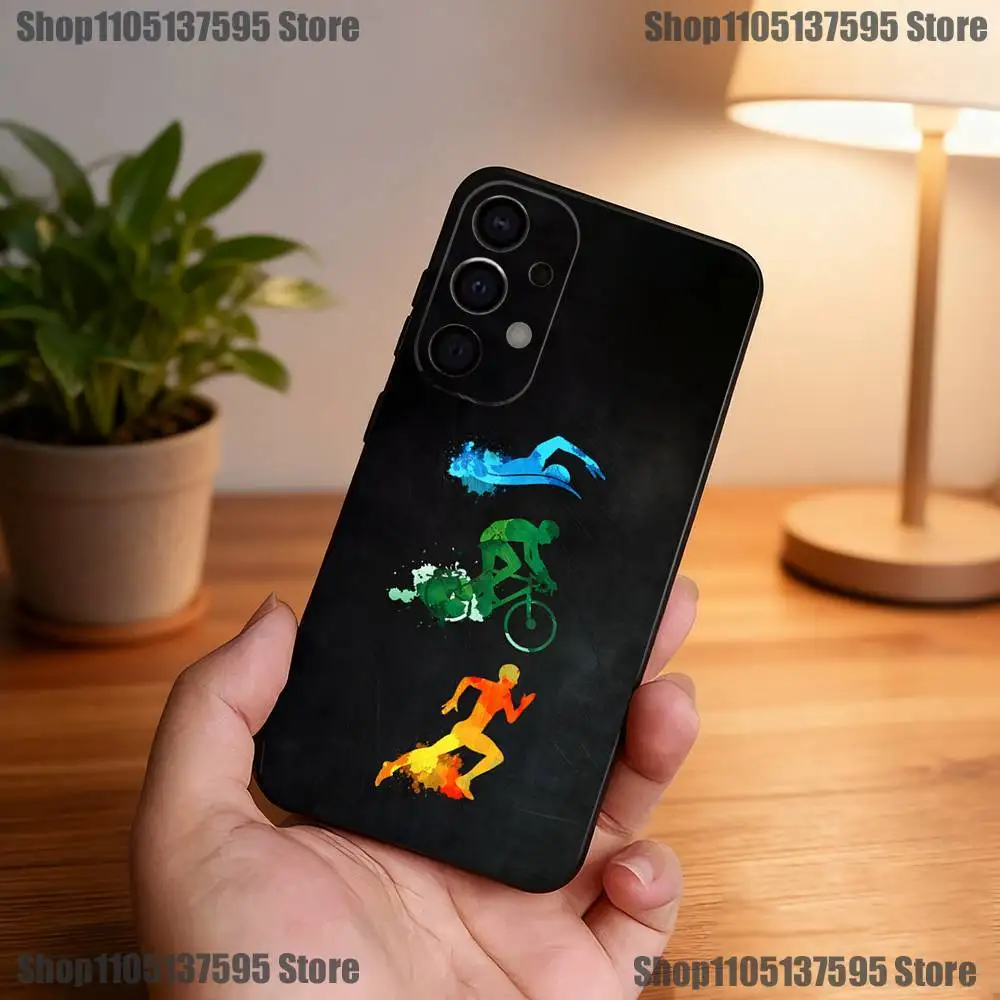 เคสโทรศัพท์ลายไตรกีฬา (ว่ายน้ำ ปั่นจักรยาน วิ่ง) สำหรับ Samsung S25,S24,S21,S22,S23,S30,Ultra,S20,Plus,Fe,Lite,5G สีดำ