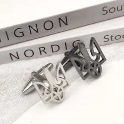 Vintage Tryzub Symbol Cufflinks Stainless Steel Trident Mens Sleeve Buttons Charm Shirt Wedding Souvenir Jewelry Cuffs Links