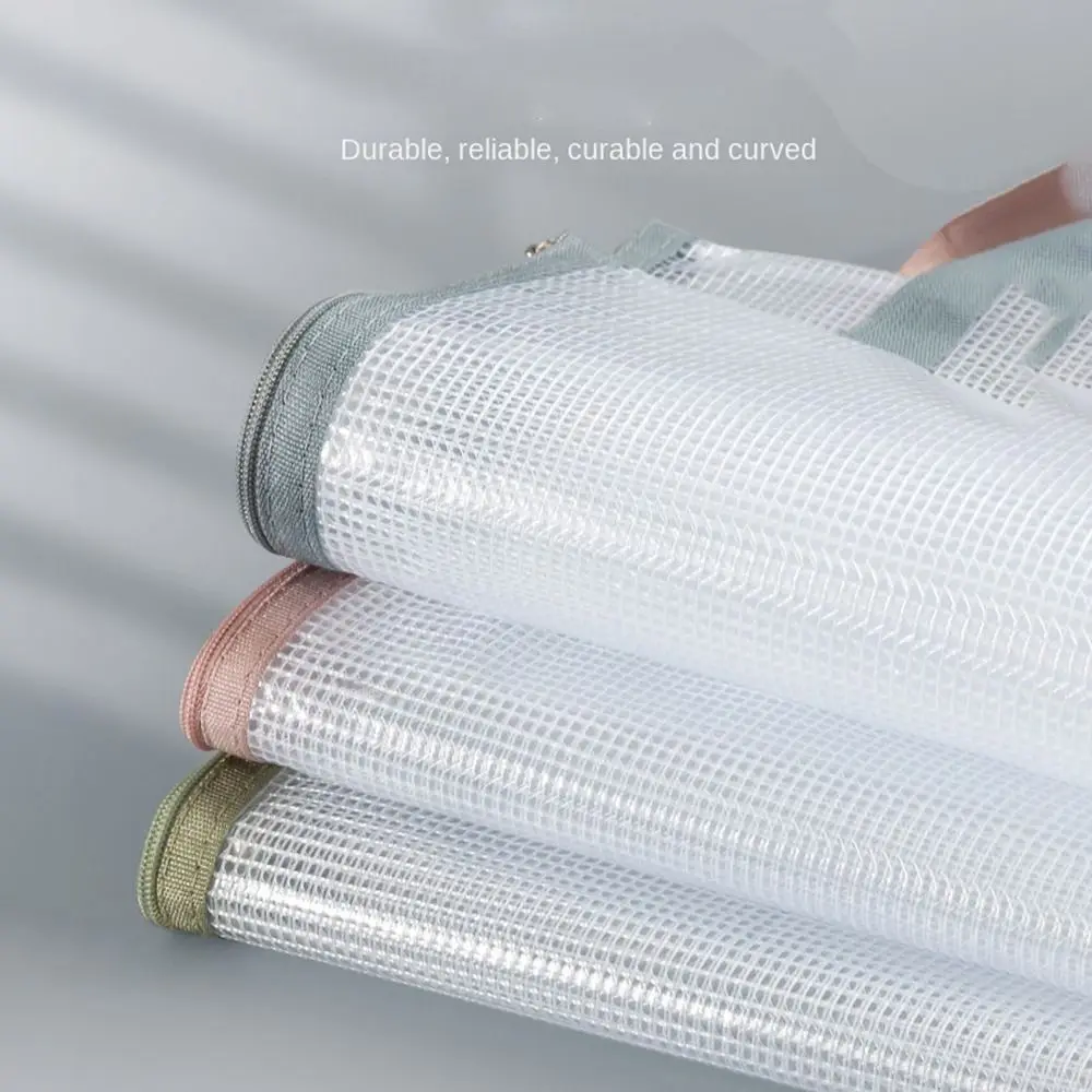 New Double-layer A4 Storage Bag Mesh Large Capacity Document Bag Zipper Transparent File Folders Student
