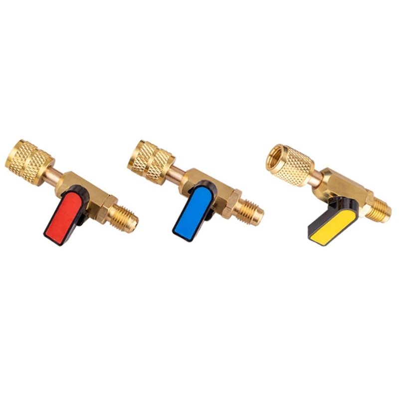 

3Pcs Brass R410A Refrigerant Straight Ball Valves AC Charging Hoses 1/4Inch Male To 1/4Inch / 5/16Inch Female SAE Valve