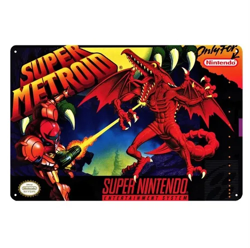 Placa de Metal Decorativa Super Video Game 20x30cm - Alumínio