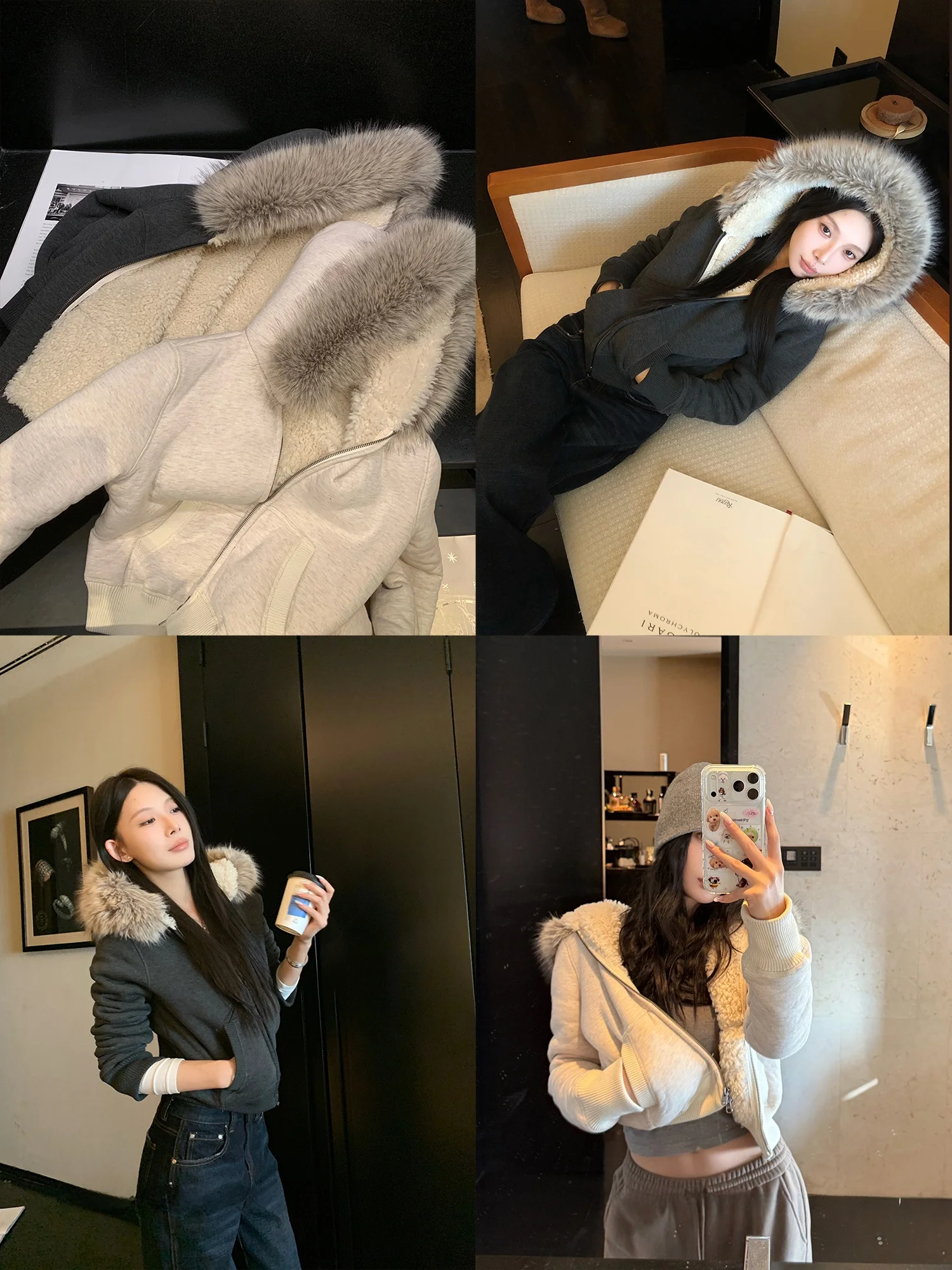 

Женская зимняя теплая куртка-кардиган SUONE с отстегивающимся меховым воротником, на флисовой подкладке, с капюшоном, в американском стиле