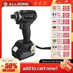 Allsome Cordless Impact Driver Kit,3-Speed,Brushless Motor,1/4-Inch, 3.0Ah 21V Lithium Battery