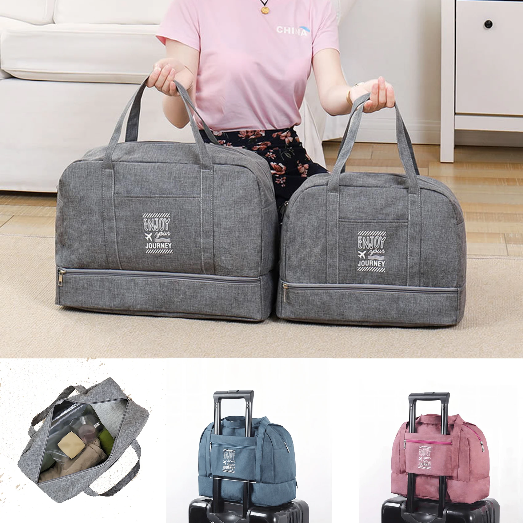 

Fashion Folding Travel Bag Women Oxford Travel Weekend Overnight Bag Large Capacity Luggage Handbag Shoe Organizer Travel Supply