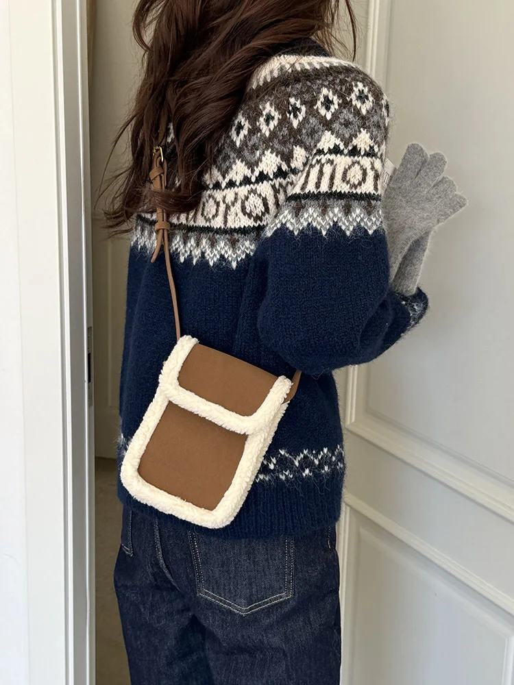 موضة جلد الغزال امبسوول لصق السيدات حقيبة كتف الشتاء تصميم حبال حقيبة كروسبودي عادية المرأة محفظة الهاتف بولسا