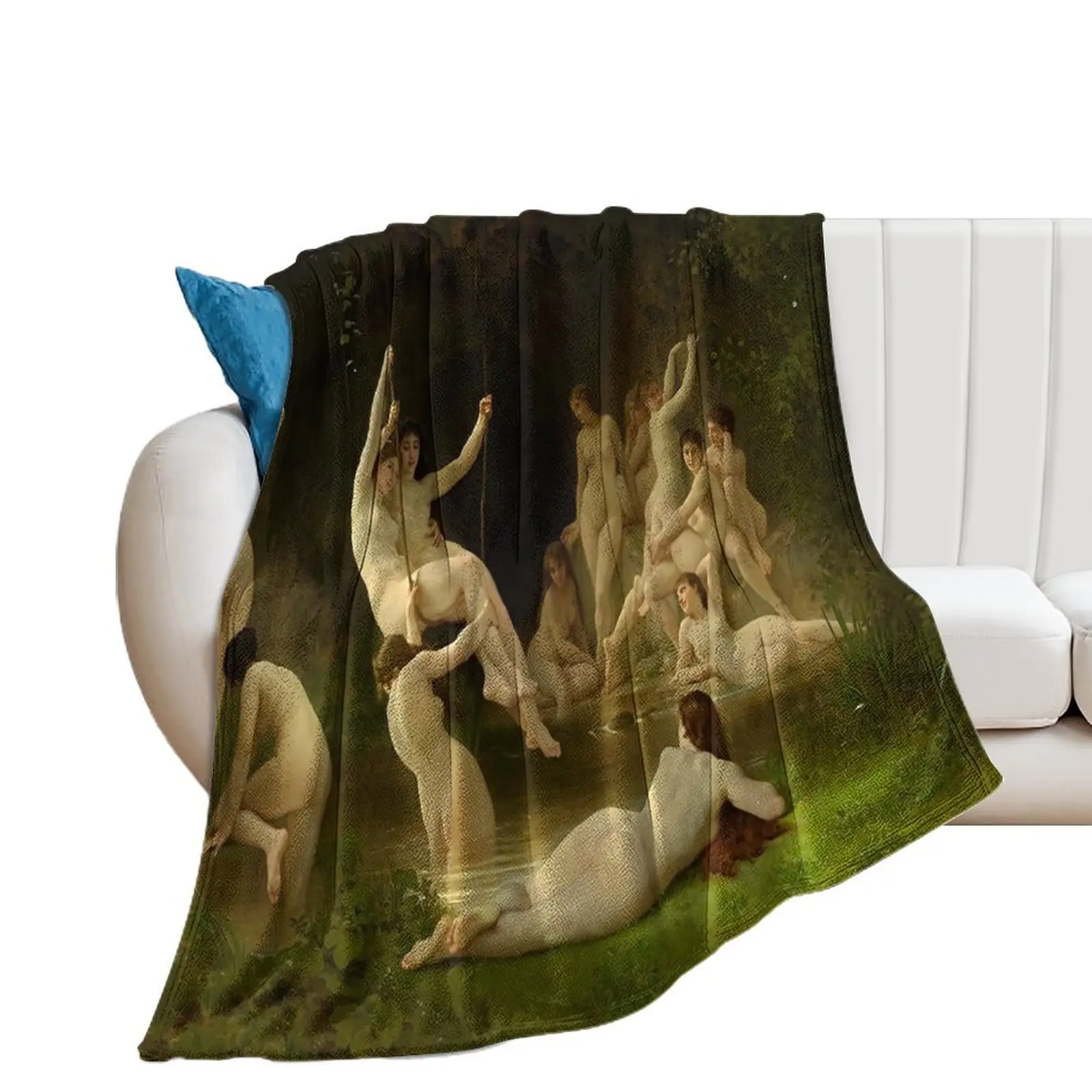 

William Adolphe Bouguereau - The Nymphaeum (re edit) Throw Blanket Sofas Extra Large Throw valentine gift ideas Blankets