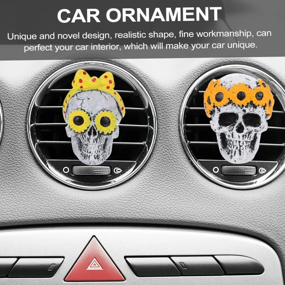 2pcs Skull Aromatherapy Ornament Outlet Perfume Ornament Car Vent Clip diffusers Car Decoration girl air outlet resin crafts