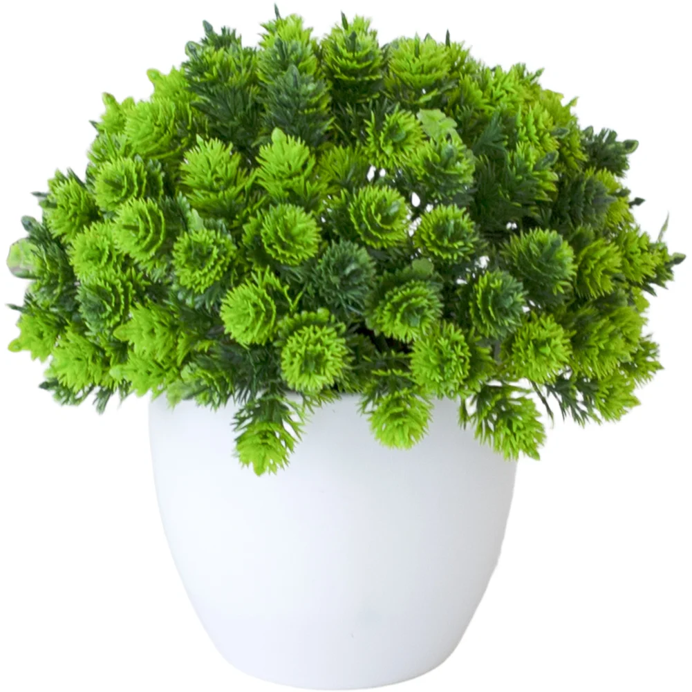 

Tabletop Office Desk Fake Potted Plant Faux Grass Ball Green Lifelike Design Low Maintenance No Watering Required