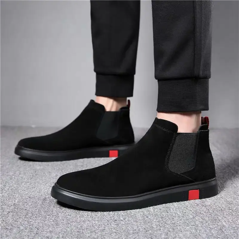 men fashion chelsea boots black brand designer shoes party banquet dress cowboy ankle boot cow suede leather flats ankle botas