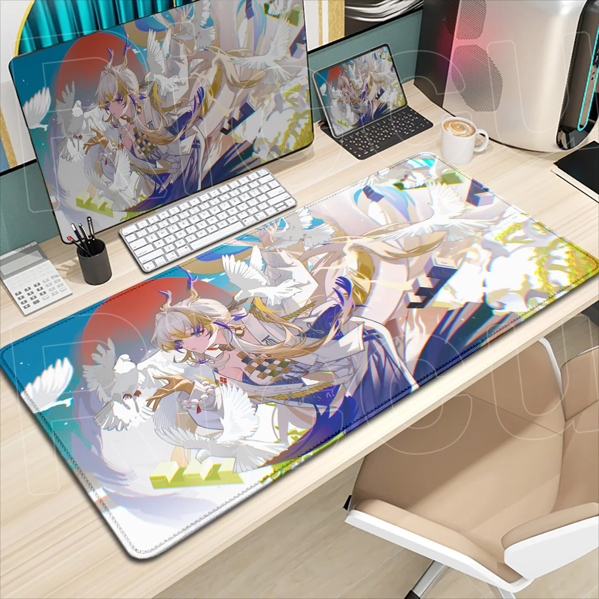 Computer-Mauspad mit süßem Drachenmädchen-Motiv, großes Laptop-Tastatur-Unterlage, heiß begehrtes Gaming-Arnights-Shu E-Sport-Gamer-Mauspad für den Schreibtisch – Detail 9