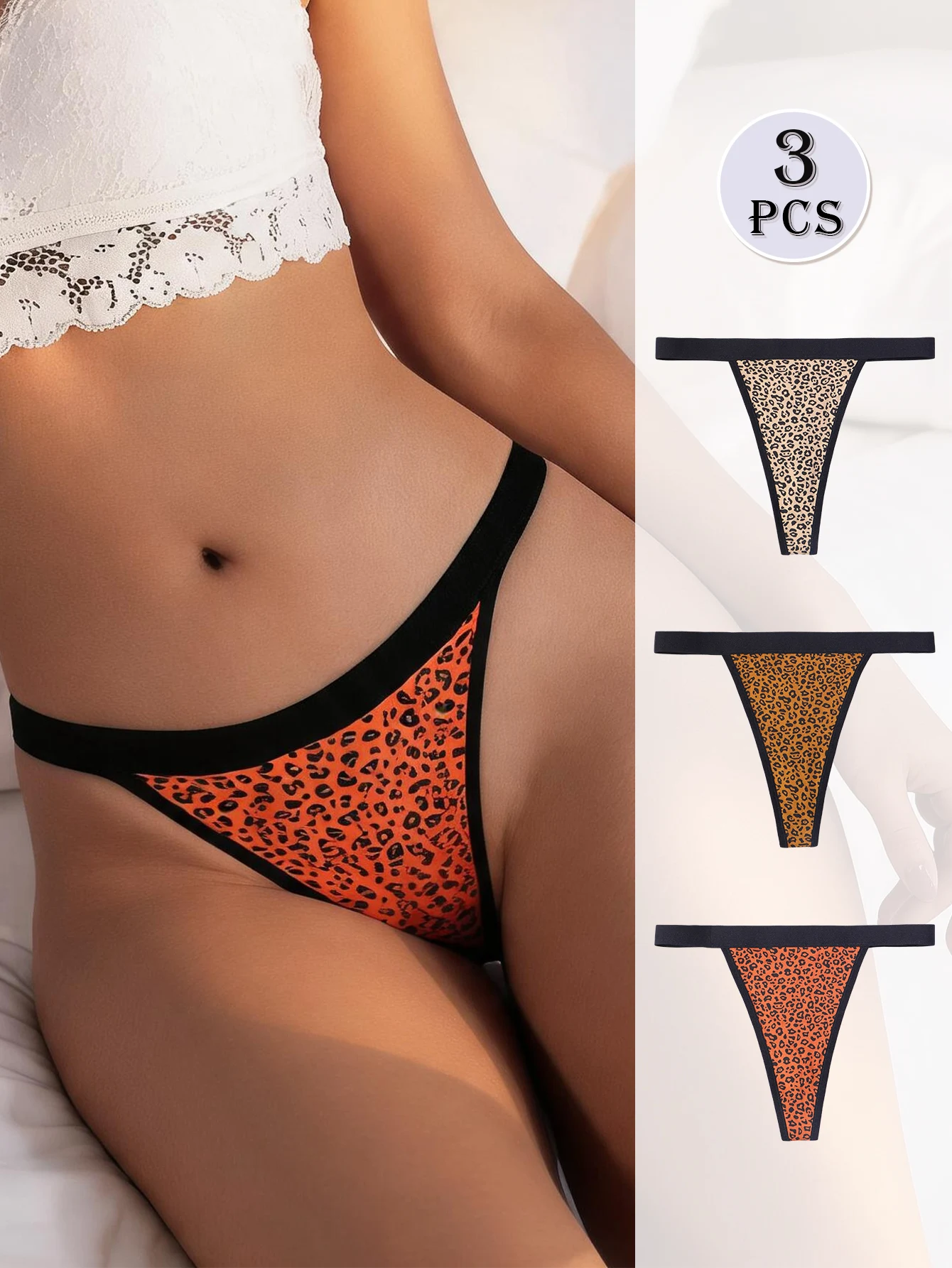 BANNIROU 3-Piece Set Women's Sexy Low-Waist Cotton Print Thong Underwear, Comfortable and Stylish, Perfect for Everyday Wear