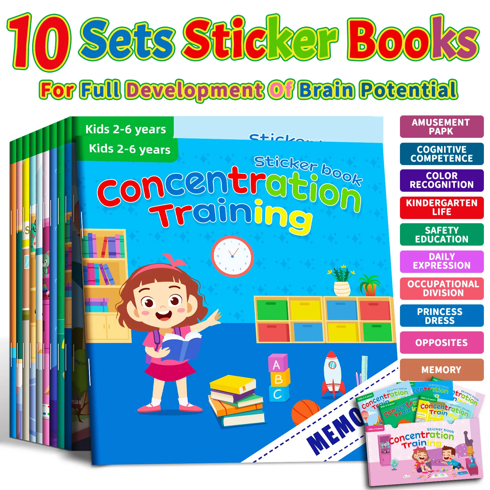 Children's Sticker Book Set for Early Education 10/20 Volumes Baby Enlightenment Fun Learning Potential Development