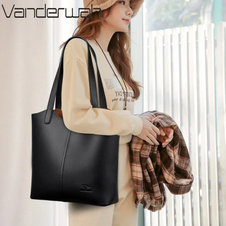Genuine Brand High End Soft Pu Leather Shoulder Bag For Women Casual Tote Bag Female Purse Simple Design Handbag Commuting Sac