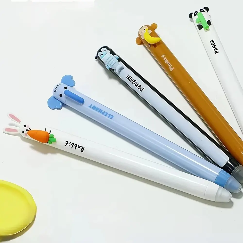 6PCS/Set Cute Animal Shape Erasable Pen Set 0.7mm Tip Blue Ink Gel Pen Quick Drying Writing Tool Sign Pen Gift