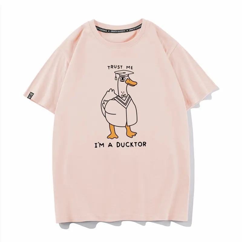 Doctor Duck Pure Cotton Printed Men's and Women's Fashion Trend Short Sleeve New Personalized Round Neck Casual T-shirt