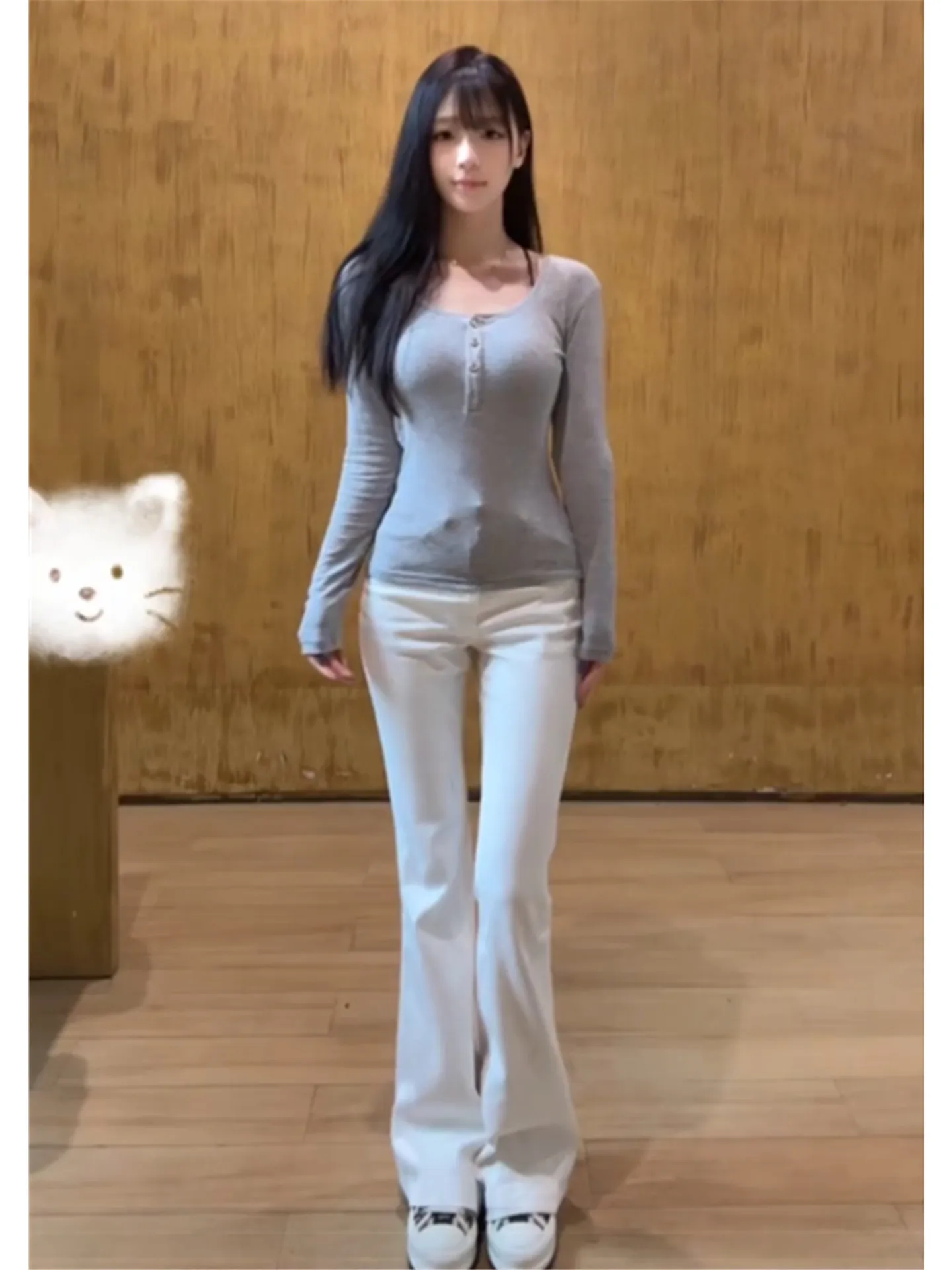 

Extended Length Bell Bottom Jeans Women's High Waist Slim Fit Elastic Floor Length Hoof Pants Spring Commute Style Cotton