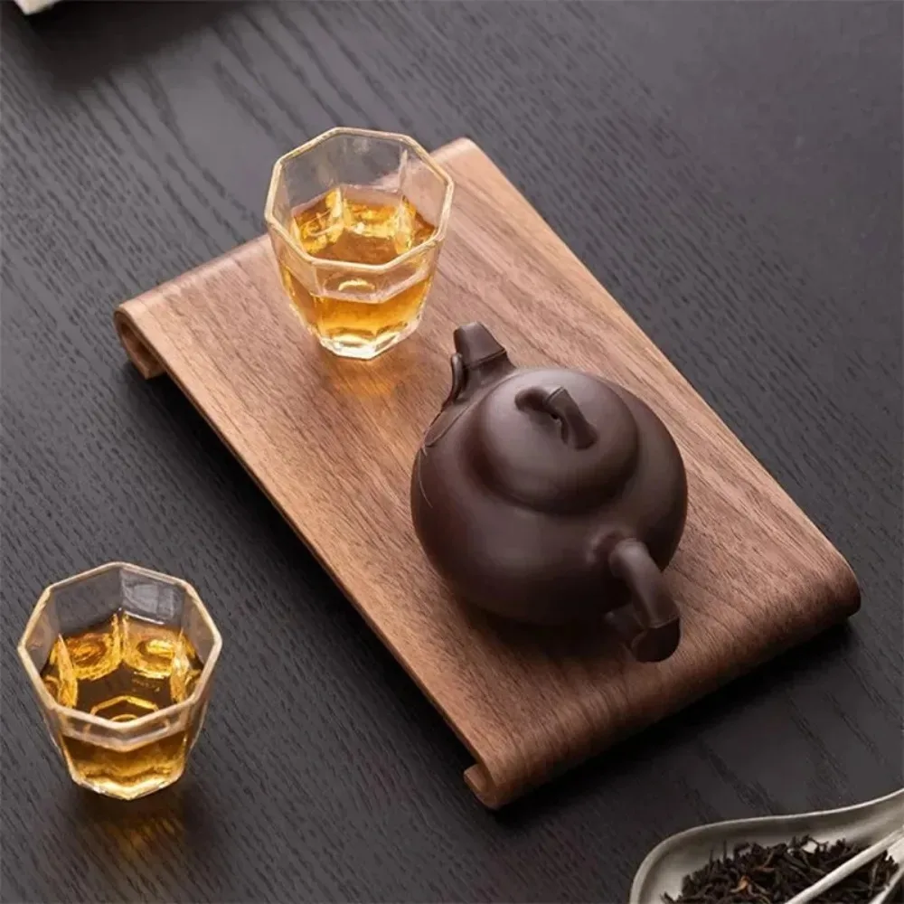 Wooden Coffee Tea Tray Rectangular Desktop Display Rack Coffee Table Decorative Plate Heat Resistant Thick Tray for Home Kitchen
