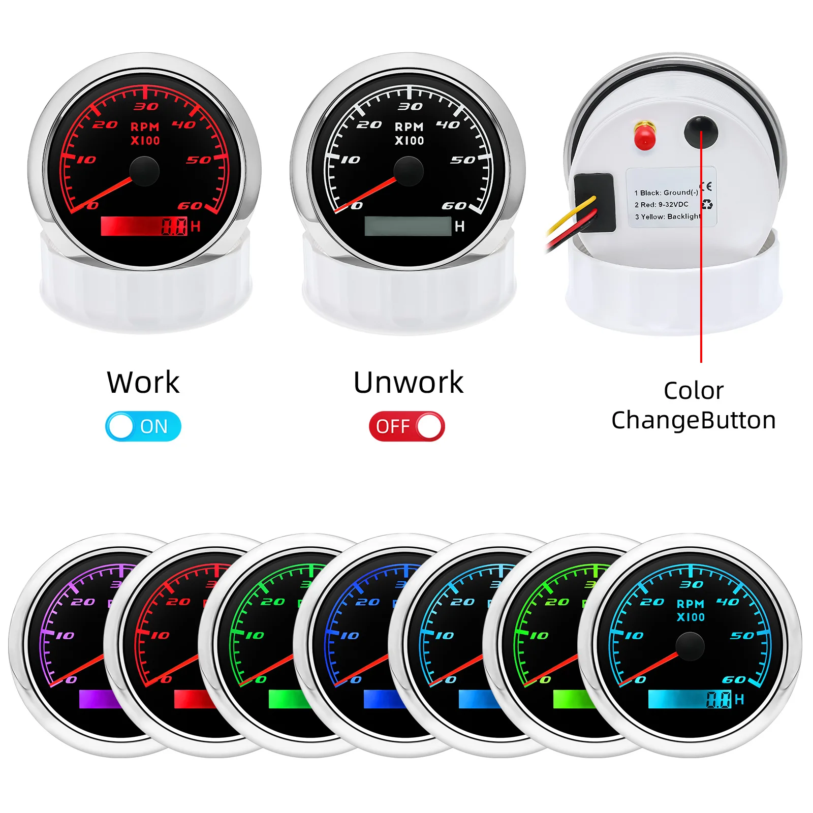 7-Color Backlight 85mm Waterproof 6000/8000 RPM Car Tachometer Suitable For Most 12V/24V Car And Boat LED Digital customized