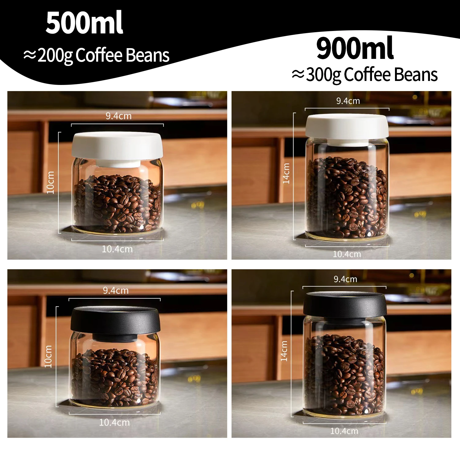 OANKR Vacuum Coffee Canister 500ml 900ml Food Storage Container, Airtight Glass Coffee Bean Jar, Professional Barista Accessorie
