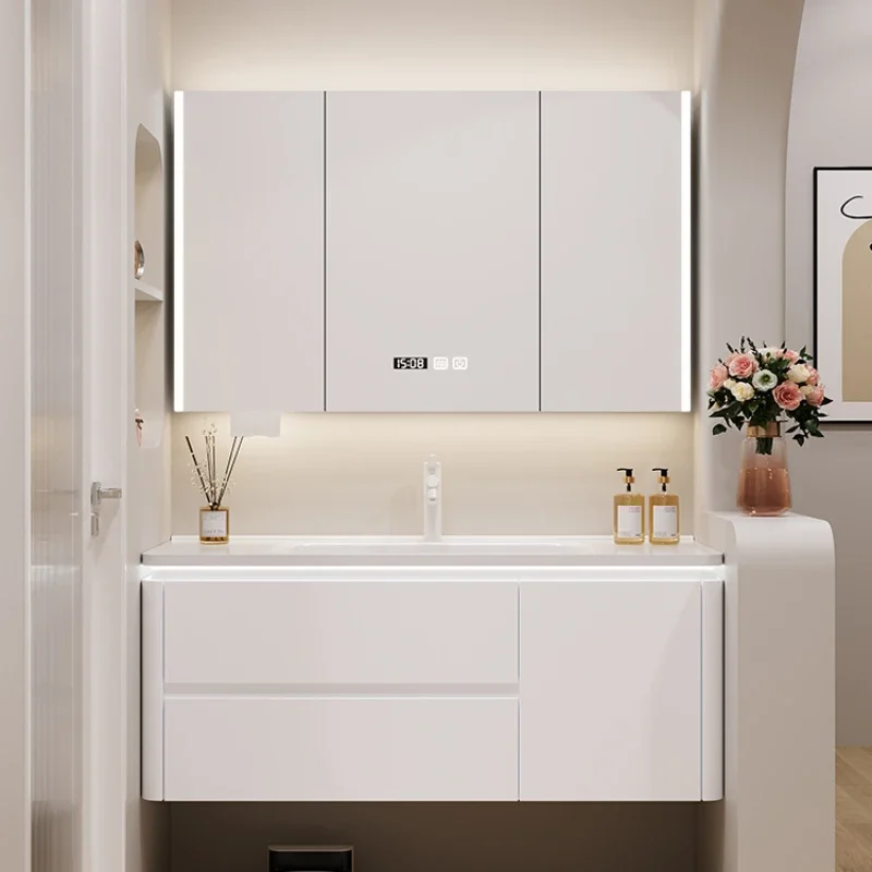 

Cream Style Bathroom Cabinet Ceramic Integrated Basin Bathroom Basin Washbasin Cabinet Combination Gabinete Furniture