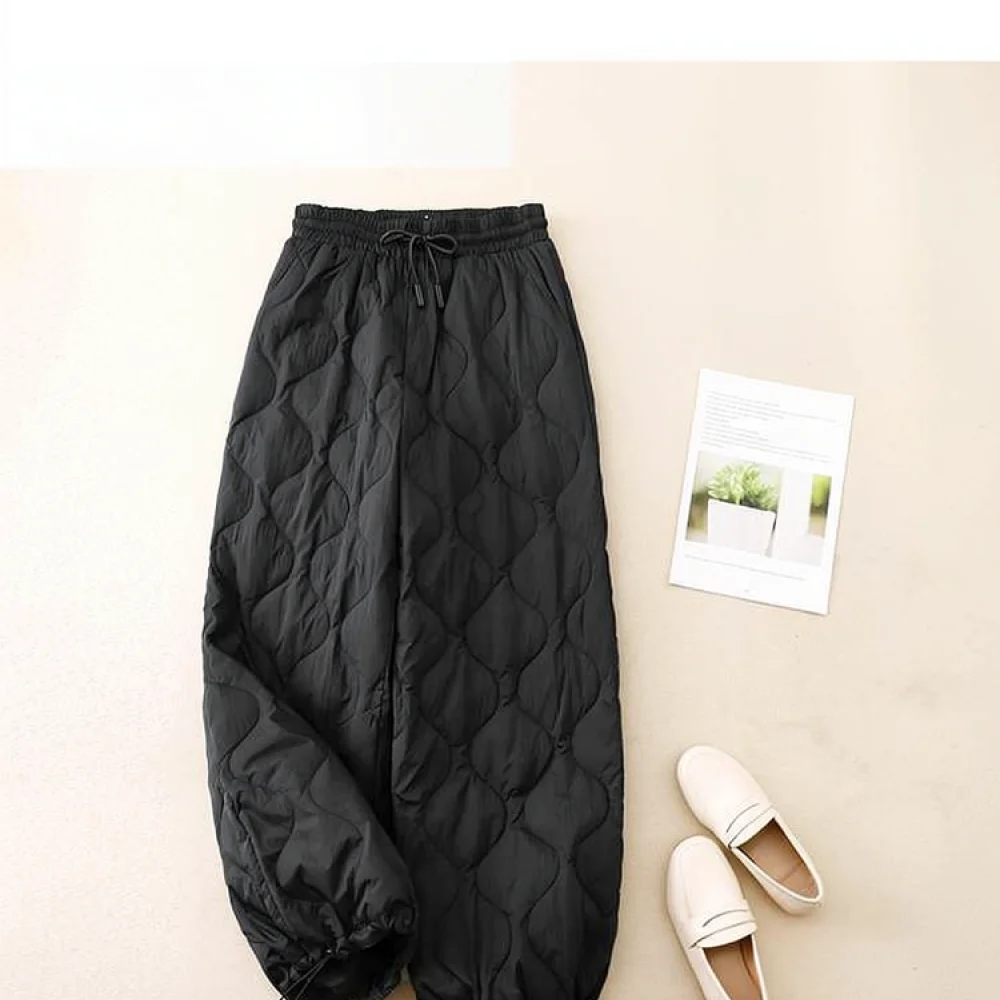 Winter Casual Women Quilted Cotton Pants Loose Elastic Waist Drawstring Windproof Warm Comfortable Streetwear Fashion Trousers