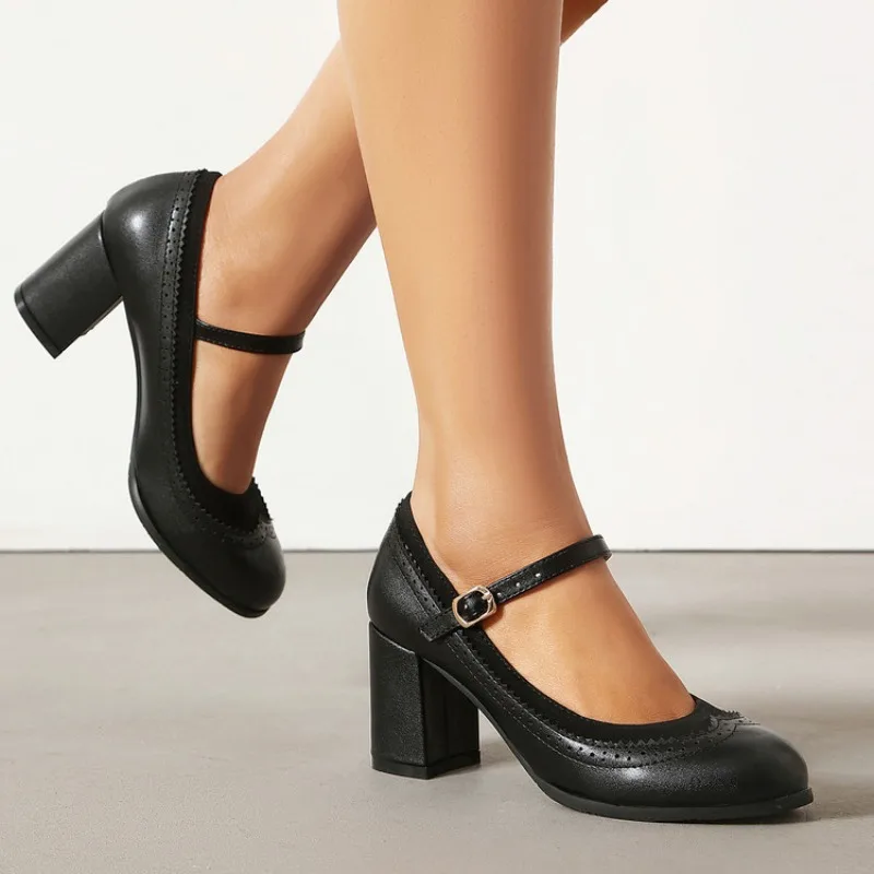 2026 Spring and Autumn Women's High Heels Round Head Soft Thick Bottom Simple and Elegant Desktop Banquet Size 35-48