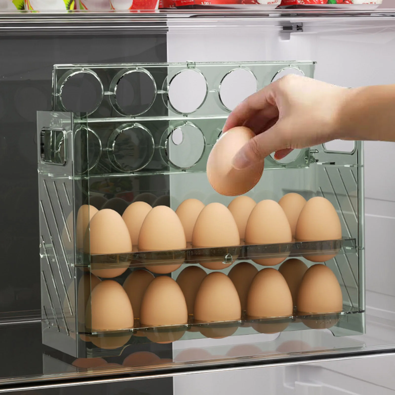 New Hot Fridge Side Flipping Egg Organizer Mark Retention Time and Handle Design Suitable for Camping Party