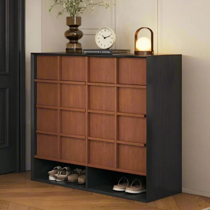 

Solid wood shoe cabinet, integrated entrance entrance cabinet, wall storage cabinet, antique storage shoe rack locker