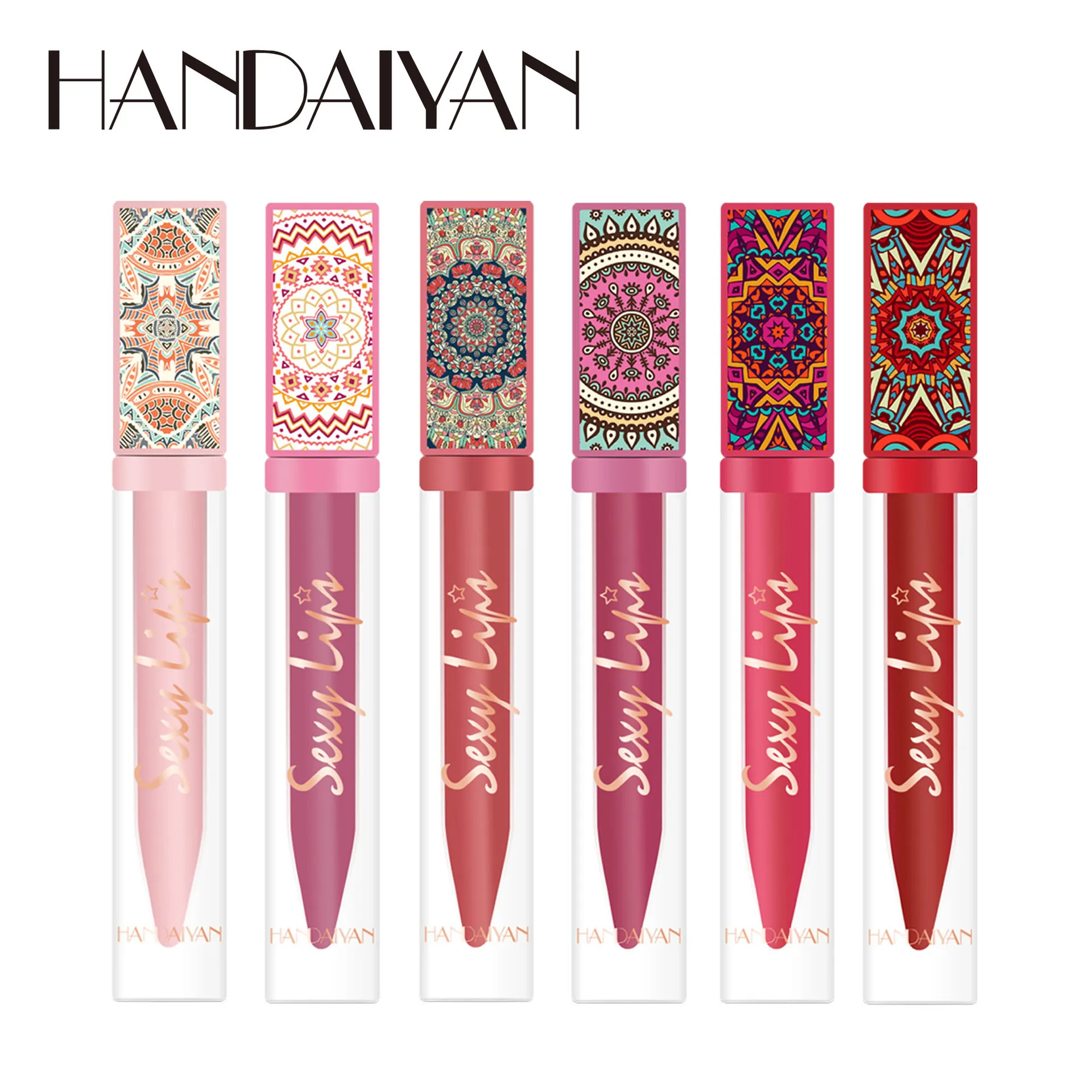 Handaiyan Lápiz labial líquido duradero de estilo bohemio con esmalte de labios suave mate sin tazas