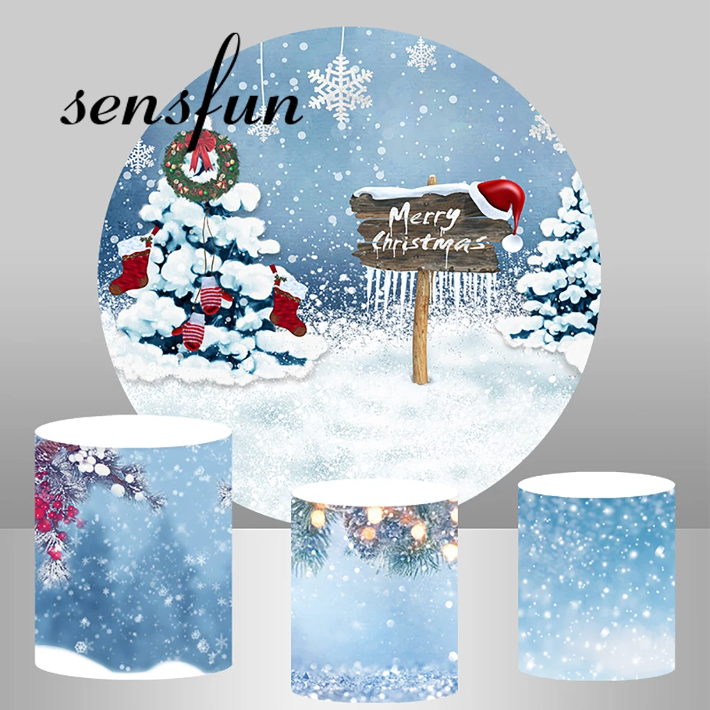 عيد ميلاد سعيد غطاء خلفية مستديرة الثلج الأبيض الثلج الشتاء دائرة خلفية لعيد الميلاد شجرة خوخه اسطوانة يغطي