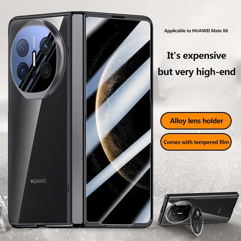 Magnetic Hinge Electroplating Transprent Case For Huawei MateX6 Mate X6 With Lens Holder Full Protective Cover