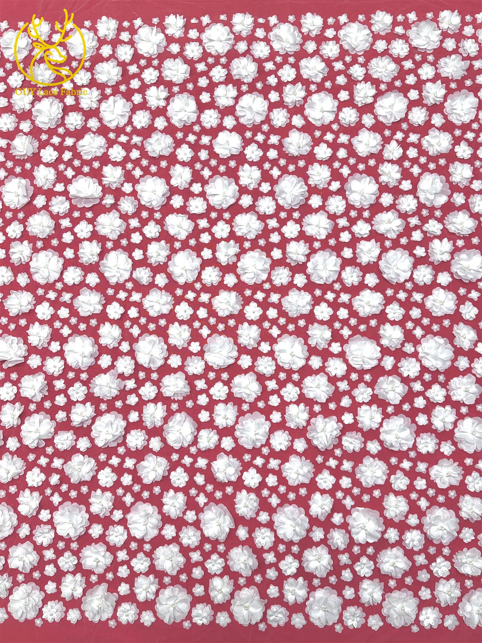 3D Französische Blumenperlen-Spitze 2026 Afrikanische Pailletten-Spitze Nigerianischer Tüll-Netzstoff für Hochzeitskleider 5 Yards – Detail 9