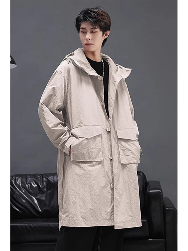 

Briti Sle Pure Color Men's Coat Spring Autumn Medium Length Hooded Jaet Korean Version Trendy Loose High-End Feeling Me...
