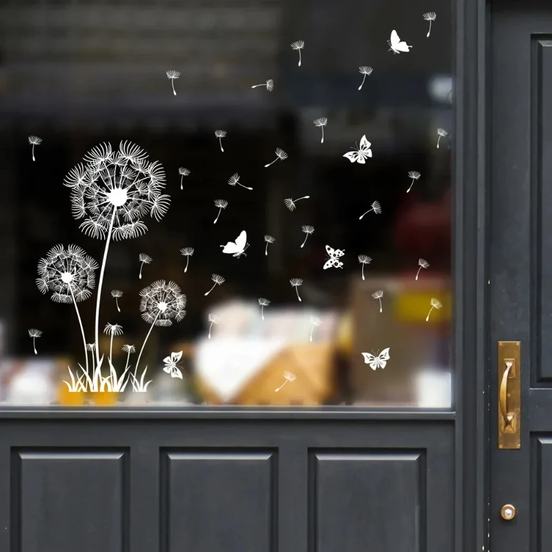 White Dandelion Butterfly Electrostatic Wall Sticker Glass Window Decoration Double Sided Pattern Decals Home Decor Wallpaper